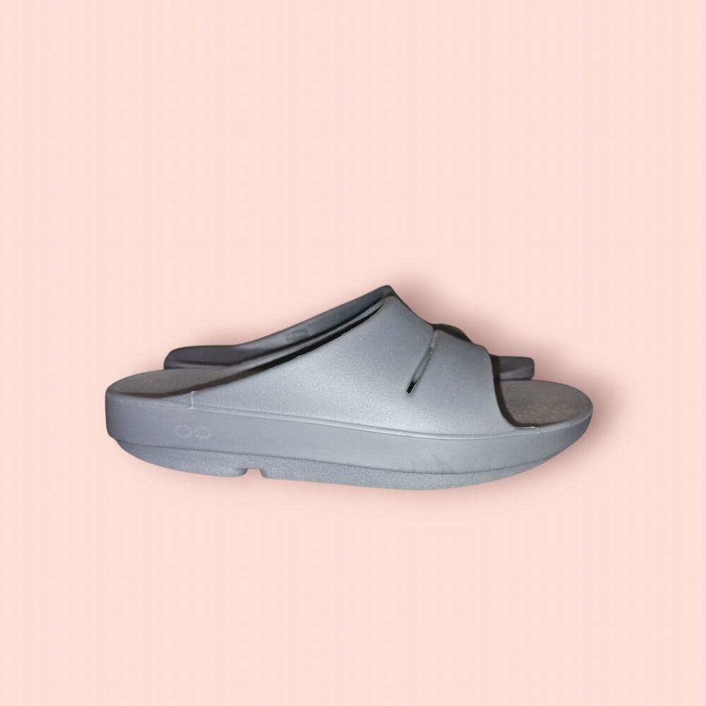 OOFOS OOahh Recovery Slide Sandals Gray Slip On Comfort Shoes Cushioned Sz 8
